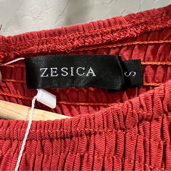 Cottagecore Smocked Tiered Midi Dress Flutter Sleeve Crewneck Rust Orange S NWT - Picture 15 of 16